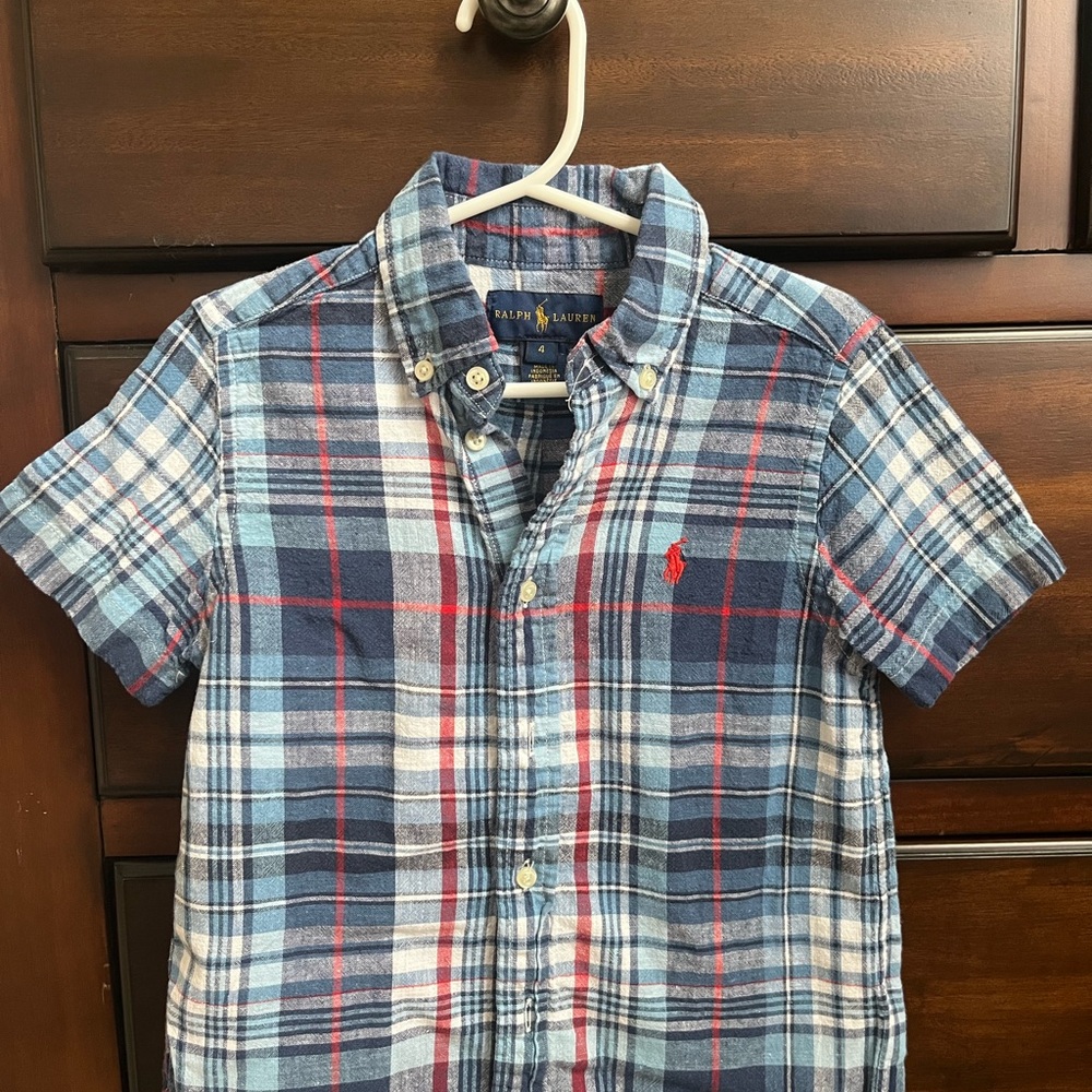 Ralph Lauren Kids Blue and Red Plaid Button-Down Shirt